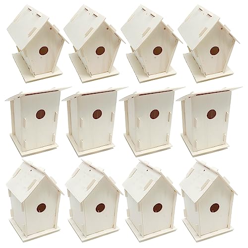 Podzly Kids Wooden Birdhouse Craft Kit - 12 DIY Bird House Kits - Bulk Arts and Crafts Set - Wooden Houses to Paint, Build, and Personalize - Perfect - WoodArtSupply