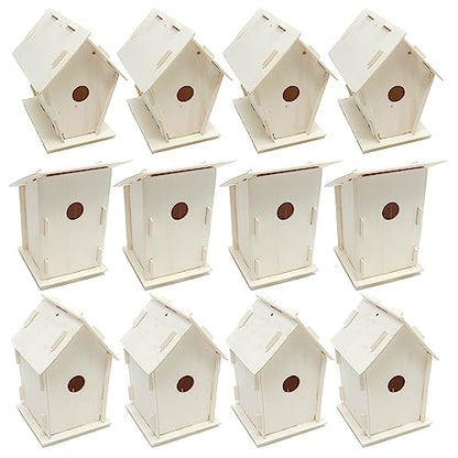 Podzly Kids Wooden Birdhouse Craft Kit - 12 DIY Bird House Kits - Bulk Arts and Crafts Set - Wooden Houses to Paint, Build, and Personalize - Perfect