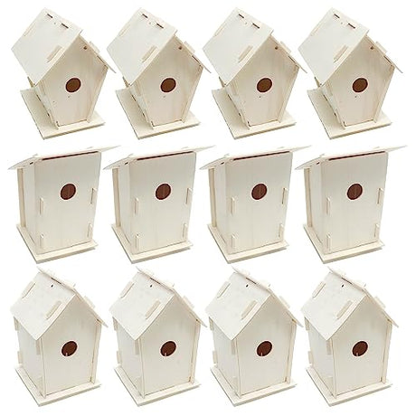 Podzly Kids Wooden Birdhouse Craft Kit - 12 DIY Bird House Kits - Bulk Arts and Crafts Set - Wooden Houses to Paint, Build, and Personalize - Perfect Podzly
