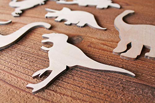 6-Pack Dinosaur Wood Cutout Shapes Cut Out T-Rex Brontosaurus Brachiosaurus Velociraptor + More (6 Longest Side) Texan Wood Crafts
