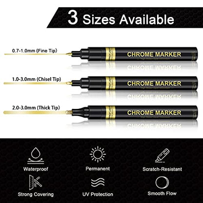 6Pcs Liquid Mirror Chrome Markers, Silver & Gold Oil-based Permanent Chrome Mirror Paint Pens for Model Painting, Repairing, Marking or DIY Art - WoodArtSupply