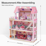 ROBOTIME Wooden Dollhouse, Doll Houses with 24 Pieces Furniture for 4, 5, 6-Inch Dolls, Dollhouse Gift for 3+ Year Old Girls (Pink) ROBOTIME