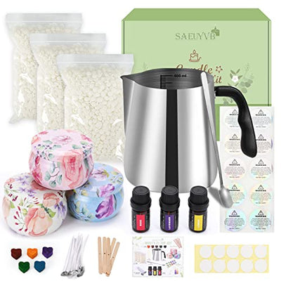 SAEUYVB Candle Making Kit, Full Set - Soy Wax, Candle Wick, Stirring Spoon, 4.4 oz Candle Jar & More - DIY Starter Scented Candles Making Kit