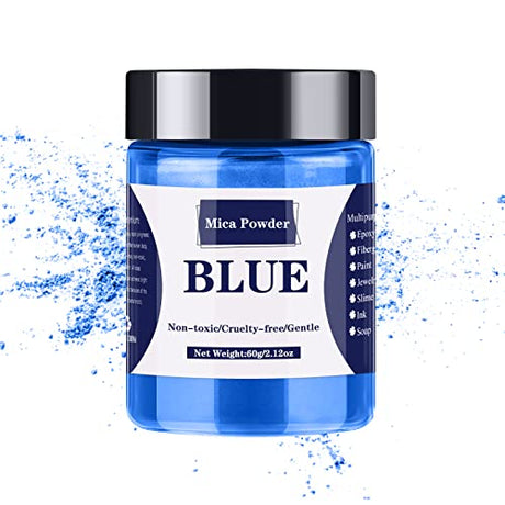 Mica Powder - 60g Mica Powder for Epoxy Resin - Pearl Pigment Powder Dye for Resin/Eye Shadow/Soap Making/Nails/Bath Bombs etc. (Blue) LightStone