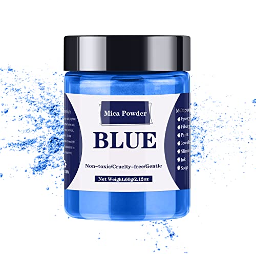 Mica Powder - 60g Mica Powder for Epoxy Resin - Pearl Pigment Powder Dye for Resin/Eye Shadow/Soap Making/Nails/Bath Bombs etc. (Blue) - WoodArtSupply