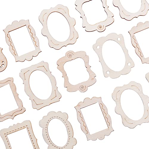 KitBeads 50pcs Random Mini Photo Picture Frame Unfinished Wood Ornaments Vintage Photo Frame Laser Cut Wood Craft Embellishments for DIY Painting - WoodArtSupply