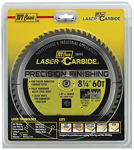 IVY Classic 36082 Premium Swift Cut 8-1/4-Inch 60 Tooth Carbide Circular Saw Blade with 5/8-Inch Diamond Knockout Arbor, 1/Card IVY Classic
