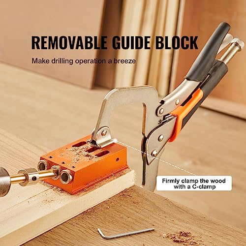 VEVOR Pocket Hole Jig Kit, 34 Pcs Pocket Hole Jig System with 11" C-clamp, Fixture, Step Drills, Wrenches, Drill Stop Rings, Square Drive Bits, VEVOR