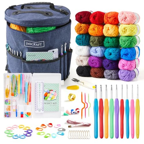 INSCRAFT Crochet Kit for Beginners Adults Kids - Great Knitting Starter Kit for Colorful Craft for Professionals, Make Amigurumi Projects Includes 24 INSCRAFT