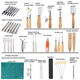 Leather Working Tools Leather Craft Kits Leather Sewing Tools with Storage Bag Cutting Mat Stamping Tool Prong Punch Waxed Thread Stitching Groover JUPEAN