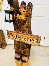 3ft cedar bear chainsaw carving with personalized sign Mtnlivingcreations