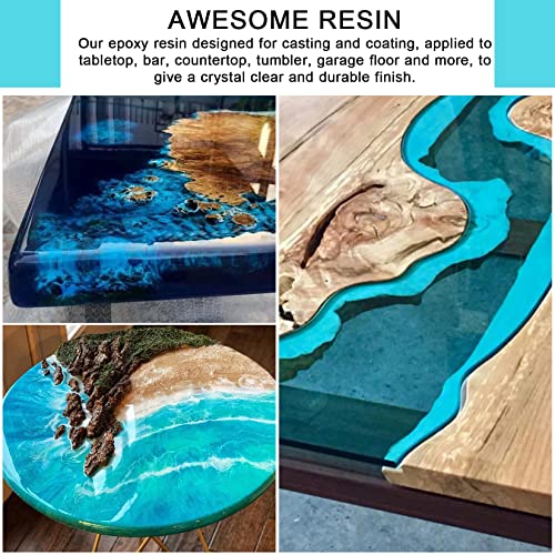 Epoxy Resin Clear Crystal Coating Kit 40oz - 2 Part Casting Resin for Art, Craft, Jewelry Making, River Tables, Bonus Gloves, Measuring Cup, Wooden Sig Wong
