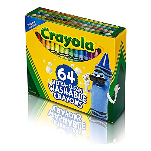 Crayola Ultra Clean Washable Crayons, Built in Sharpener, 64 Count, Kids at Home Activities - WoodArtSupply