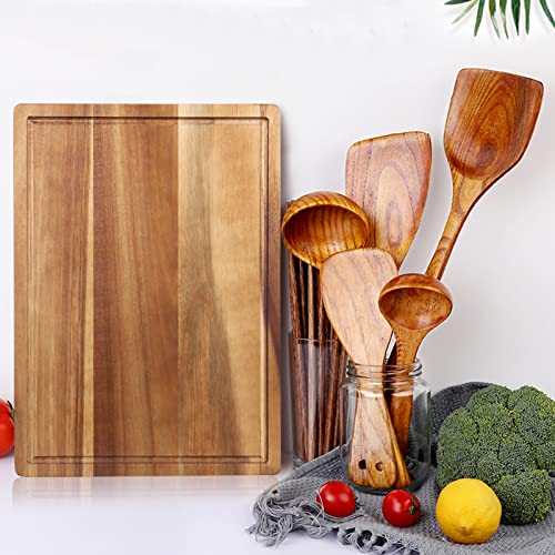 Handmade Acacia Wood Cutting Board Kitchen Fruit Rectangle Wooden Charcuterie Board Meats Cheese Boards Platter Butcher Block Serving Board Chopping Ayiaren