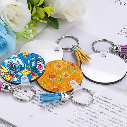 Duufin 210 Pieces Round Sublimation Keychain Blanks Double Side Heat Transfer Blanks Sublimation Blank MDF Round Ornaments Sublimation Round Blanks