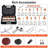 THINKWORK Compact Router, 6.5-Amp 1.25 HP Compact Wood Palm Router Tool, 6 Variable Speeds Wood Trimmer with 15 Pieces 1/4" Router Bits Set, THINKWORK