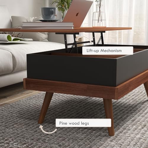 HOMCOM Lift Top Coffee Table with Hidden Compartment, 39.25" Wooden Center Table with Safety Hinges and Wood Legs for Living Room, Home Office, HOMCOM