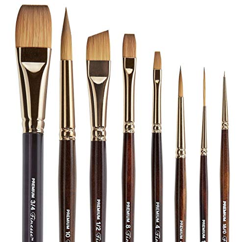 KINGART Finesse Kolinsky Sable Synthetic Blend Premium Watercolor Artist Brushes, Gift Box, Set of 8, Synthetic Brush Hairs, Acrylic Handle, for Oil, KINGART