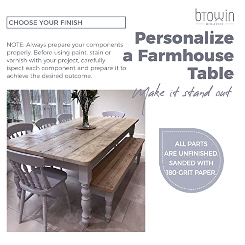 29-inch H 3 1/2-inch W 3 1/2-inch D Chunky Unfinished Farmhouse Dining Table Legs, Btowin 4Pcs Rubber Wood DIY Replacement Turned Legs Btowin