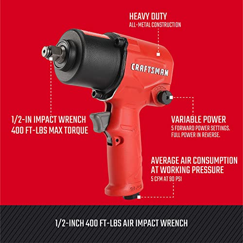 Craftsman CMXPTSG1004NB ½-in 400 ft-lbs Air Impact Wrench, Red and Black - WoodArtSupply