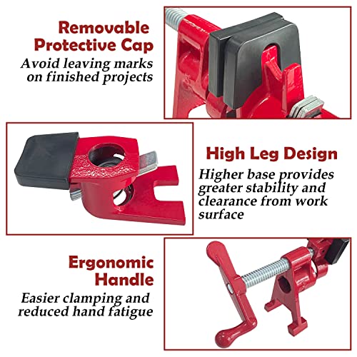 Sutekus 2Pack Pipe Clamps 3/4 Inch Wood Gluing Pipe Clamp Set with H-shaped Feet Bar Clamps Heavy Duty Woodworking Cast Iron Clamp Fixture (3/4 Inch) Sutekus