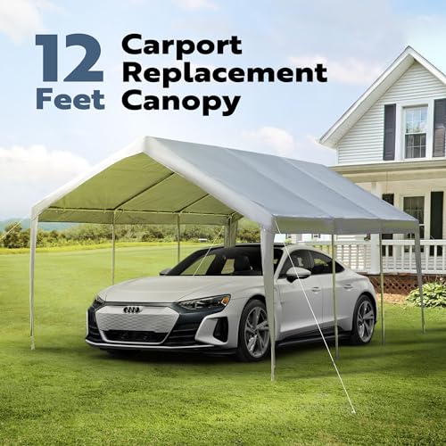 VIVOHOME 12x20ft Carport Replacement Canopy Cover, 180G Waterproof & UV Protected Tarp with 48 Elastic Buckles Suit for Garage Shelter, Frame is Not VIVOHOME