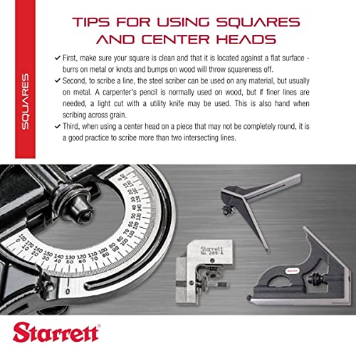 Starrett Center Head for 12"/300mm and Larger Combination Squares, Combination Sets, and Bevel Protractors - Smooth Finished, Forged, and Hardened Starrett
