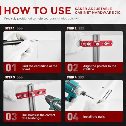 Saker Cabinet Hardware Doweling Jig,Adjustable Cabinet Template Tool for Knobs,Handles and Pulls,Self Centering Punch Locator Precise Woodworking - WoodArtSupply