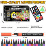 NICETY 58 Colors Acrylic Paint Pens Paint Markers, 3mm Medium Tip Point Acrylic Paint Pens for Rock Painting, Canvas, Wood, Ceramic, Glass, Stone, NICETY