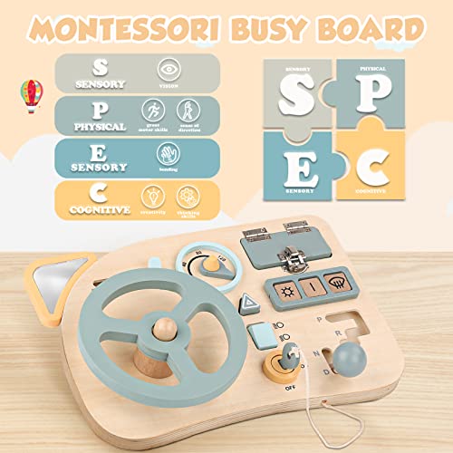 Vanplay Montessori Busy Board for Toddlers, Wooden Sensory Toys, Preschool Learning Activities for Fine Motor Skills Travel Toy, Steering Wheel - WoodArtSupply