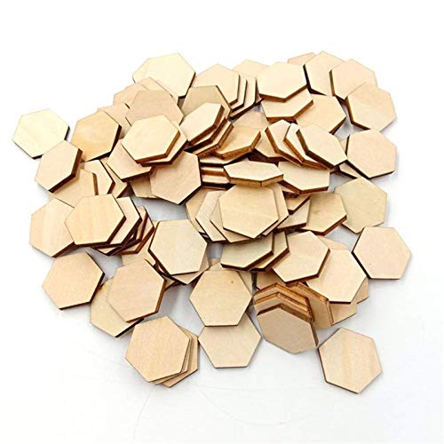 50 Pieces Small Hexagonal Shape Unfinished Wood DIY Crafts Wooden Cutouts Wood Discs Slices for Home DIY Projects Craft Decor, 1.57 Inches/40mm Qingmao