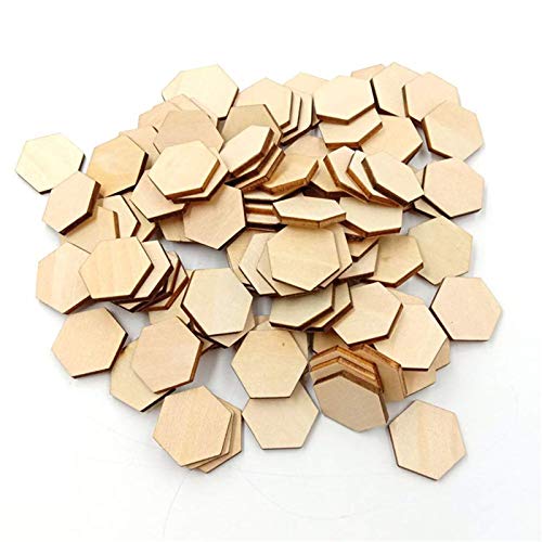 50 Pieces Small Hexagonal Shape Unfinished Wood DIY Crafts Wooden Cutouts Wood Discs Slices for Home DIY Projects Craft Decor, 1.57 Inches/40mm