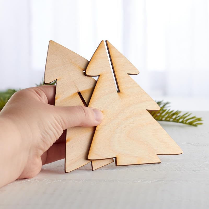 Factory Direct Craft Pack of 6 Unfinished Wooden Standing Christmas Trees - Wood Trees for Fall Crafts and DIY Holiday Table Favors - Made in USA - WoodArtSupply