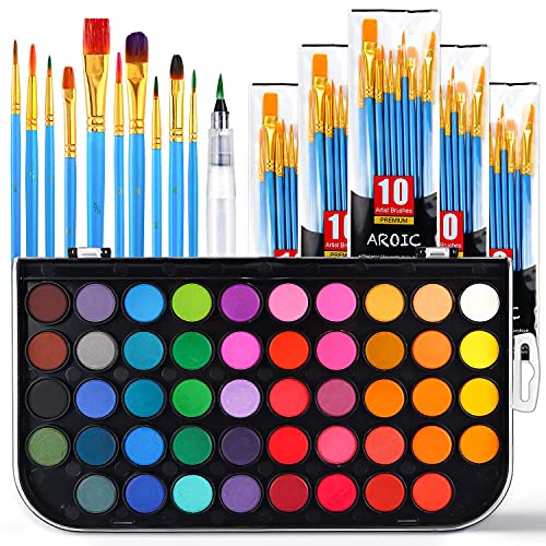 Acrylic Paint Brush Set, 6 Packs / 60 pcs Nylon Hair Brushes. Watercolor Paint, 48 Color, a Brush and a Refillable Water Brush Penfor All Purpose Oil AROIC