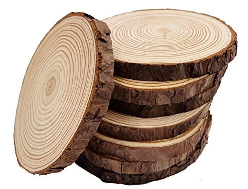 Unfinished Natural with Tree Bark Wood Slices 8 Pcs 5.5-6 inch Disc Coasters Wood Coaster Pieces Craft Wood kit Circles Crafts Christmas Ornaments William Craft