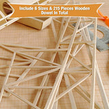 215 Pieces Balsa Wood Sticks Wooden Dowel Rods 1/8, 3/16, 1/4, 5/16, 3/8, 1/2 Inch Round Hardwood Unfinished Wooden Strips for DIY Molding Crafts Yulejo