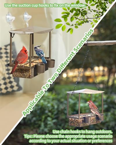 Window Bird Feeder - Durable Metal Window Bird Feeders with Strong Suction Cup Hooks, Wild Bird House for Outside, Large Outdoor Bird Feeder, Bird - WoodArtSupply