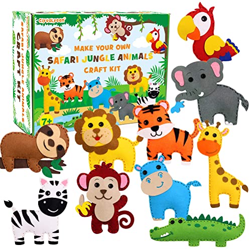 Safari Jungle Animals Sewing Kit Zoo Felt Animal DIY Crafts for Girls and Boys Educational Nursery Sewing for Kids Art Craft Kits for Beginners Set CiyvoLyeen