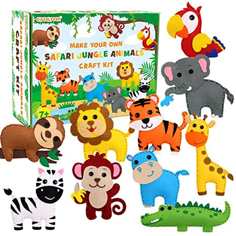 Safari Jungle Animals Sewing Kit Zoo Felt Animal DIY Crafts for Girls and Boys Educational Nursery Sewing for Kids Art Craft Kits for Beginners Set CiyvoLyeen