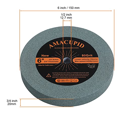 AmaCupid Bench Grinding Wheel 6 inch, for Sharpening Hard Alloy Tools, Products of Non-Metallic Materials. Green Silicon Carbide Abrasive. 1/2 Inch AmaCupid