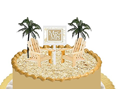 Wedding Anniversary Rustic Wood Unfinished Beach Chair Cake Decoration Cake Topper with Sign (Mr & Mrs) - WoodArtSupply