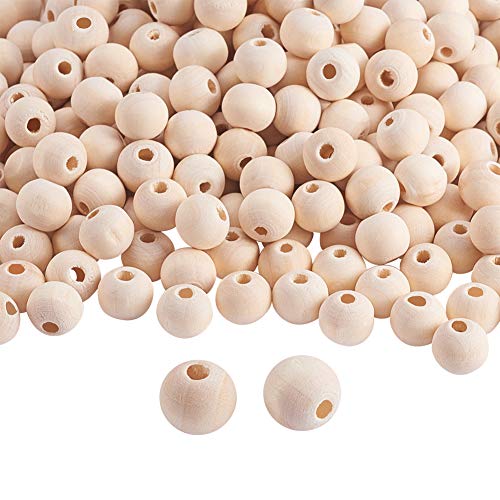 PH PandaHall 500pcs 10mm Wooden Beads, Natural Round Wood Beads Xmas Beads Unfinished Loose Beads Wood Ball Spacer Beads for Macrame Garland PH PandaHall