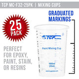 TCP Global 32 Ounce (1000ml) Disposable Flexible Clear Graduated Plastic Mixing Cups - Box of 25 Cups - Use for Paint, Resin, Epoxy, Art, Kitchen, TCP Global