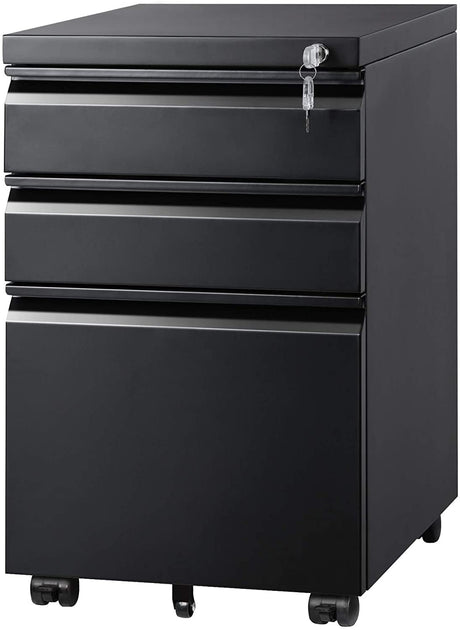 DEVAISE 3 Drawer Mobile File Cabinet Under Desk Office, Fully Assembled Except Casters, Letter/Legal Size, Black DEVAISE