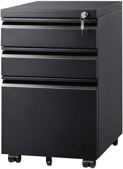 DEVAISE 3 Drawer Mobile File Cabinet Under Desk Office, Fully Assembled Except Casters, Letter/Legal Size, Black
