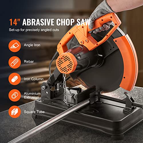 VEVOR Abrasive Chop Saw, 14in / 35cm Blade Cut Off Saw, 2300W 3600RPM Steel Cutting Machine, 0-45 Degrees Adjustable Angle Miter Saw for Cutting - WoodArtSupply