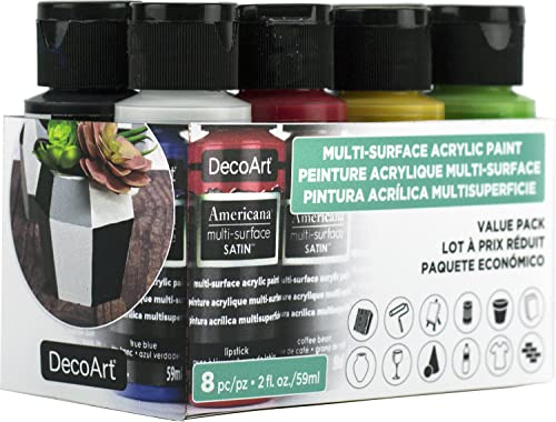 DecoArt Multi-Surface Satin Acrylic Paint Set - Basic Colors, 8PK - 8 Ct. - WoodArtSupply