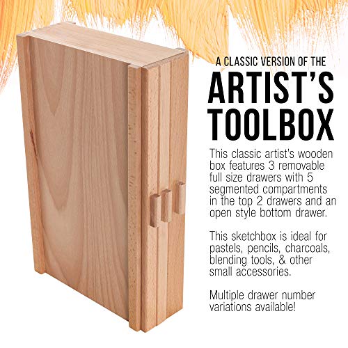 U.S. Art Supply 3-Drawer Artist Wood Pastel, Pen, Marker Storage Box