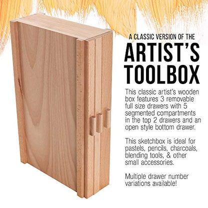 U.S. Art Supply 3-Drawer Artist Wood Pastel, Pen, Marker Storage Box