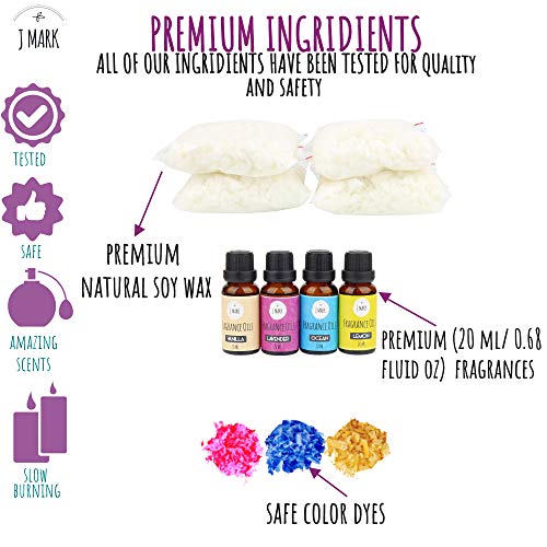 J MARK DIY Candle Making Kit for Adults – 66 Pcs Candle Making Kit with Melter, Decorative Candle Tins, Natural Soy Wax, Dye, Fragrance Oils, Cotton J MARK